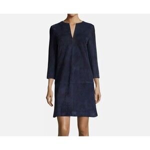 Vintage Tory Burch Suede Dress, Navy Split Neck 3/4 Sleeve Mini Sz 4 - READ DESC